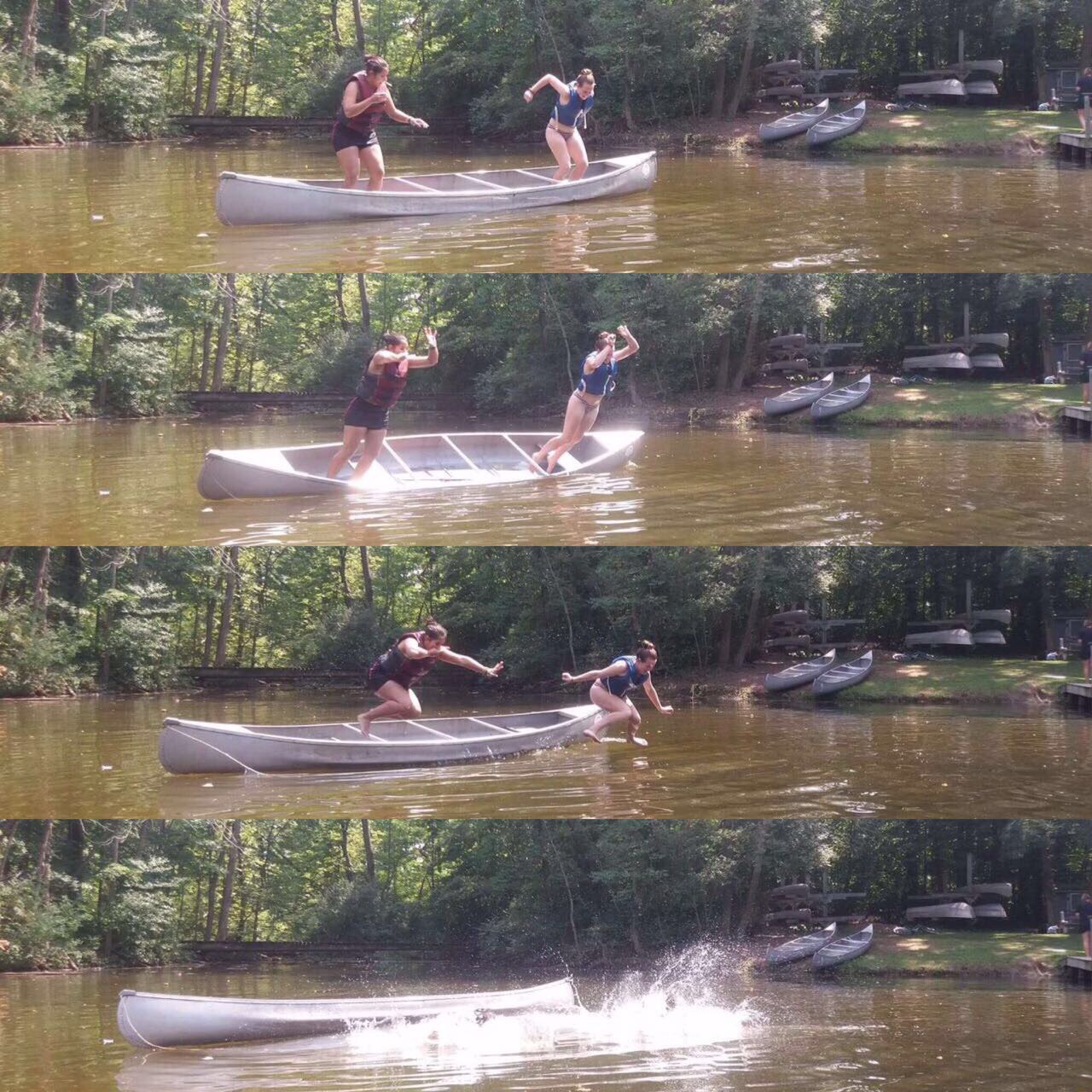 pulando da canoa no summer camp